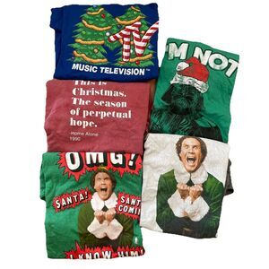 Mens TV/Movie Christmas Shirt LOT Size Medium Lot Of 5 ELF Star Wars Home Alone